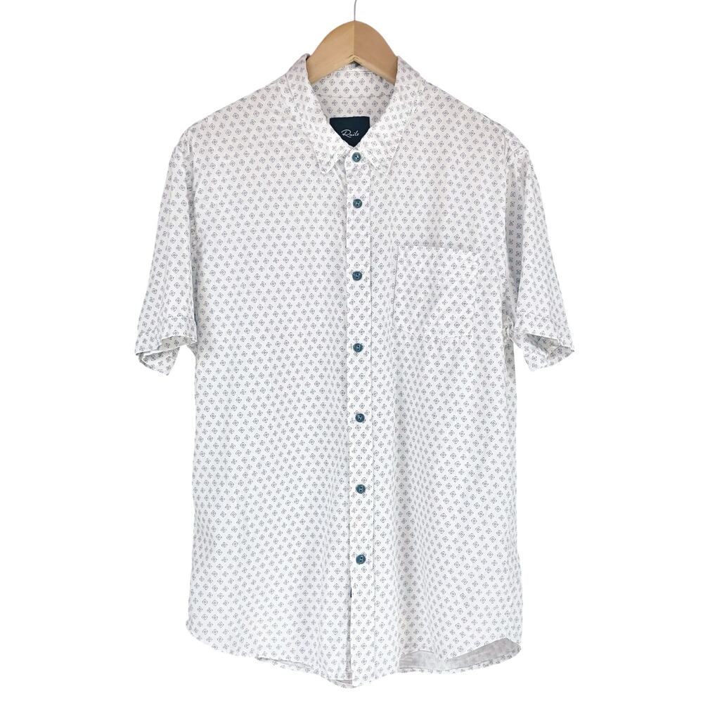 RAILS Carson Short-Sleeve Button-Up Shirt in White/Blue Diamond Print Size L